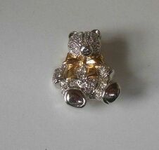 Vintage Signed Roman Two-tone Rhinestone Teddy Bear Brooch - $13.85