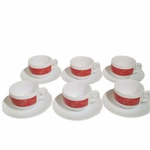 Arcopal France Dishes Milk Glass Demitasse set of 6 Red Stripe Tea Cups Saucers - £51.84 GBP