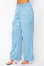 Women&#39;s Fairy Blue Satin Cargo Pocket Wide Leg Pants (XL) - $32.67