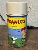 Vintage 1950’s Peanuts by Schulz Metal Thermos Bottle #2868 Collectible - £16.82 GBP