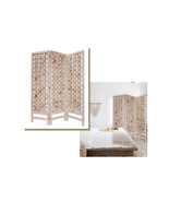 HomeRoots 3 Panel Pink Room Divider with Cut Square Wood Design - $14,074.36 MXN