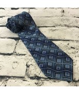 Paul Dione Mens Tie Blue Wavy Geo Print 100% Silk Business Corporate Wear - $9.89