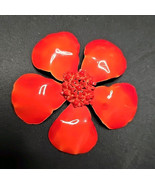 Vintage 60s Red Enamel Flower Power Brooch Pin Mod Retro Metal 3&quot; Bold S... - $474.74 MXN