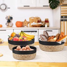 Round Rattan Baskets Set for Organizing Wicker Storage Basket for Fruit - £48.99 GBP