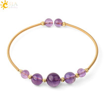CSJA Natural Crystal Bangles Wire Wrap Round Stone Ancient Gold Color Cuff Brace - £11.79 GBP