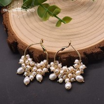 Natural  Freshwater Pearl White Hoop Earrings For Woman Weddings Original Design - £31.01 GBP