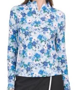 NWT Ladies G/FORE Ice Blue Digital Floral Long Sleeve Mock Golf Shirt Si... - £54.91 GBP