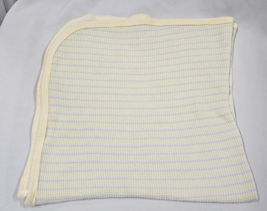 Gerber Thermal Baby Blanket White Green Yellow Gray Stripe Cotton Swaddle - £31.37 GBP