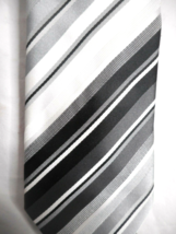 Men&#39;s Black White &amp; Gray Stripe Necktie Unknown Designer 100% Polyester 59&quot; - £10.15 GBP