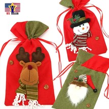 Christmas Santa Elk Snowman Wine Bottle Gift Warp Pouch Bag Canvas Tote Xmas - £7.96 GBP+