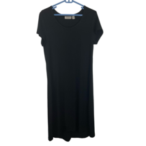Chicos 1 Easywear Midi Dress Women M 8 Black Scoop Neck Short Sleeve Str... - $25.20