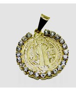 San Benito Round Medal with Rhinestone and 20 inch Chain - St Benedict N... - $17.49 CAD
