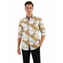 Men Sports Shirt by DE-NIKO Long Sleeves Fashion Print Soft Modal DSA125 White image 7