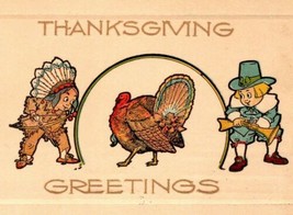 Vintage Postcard 1914 Thanksgiving Turkey Native American Colonist Gibso... - £15.88 GBP