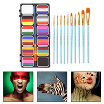 12 Set Multi Colors Face Body Painting Washable Body Supplies + 10 Brushes - £27.85 GBP