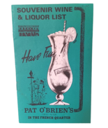Vtg Pat O&#39;Brian&#39;s Souvenir Wine &amp; Liquor List Menu New Orleans Louisiana LA - £5.48 GBP