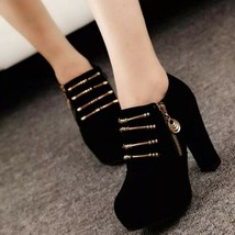 Women&#39;s Sexy High Heel Black Suede Lace-Up Black Round Toe Ankle Boots S... - £46.98 GBP