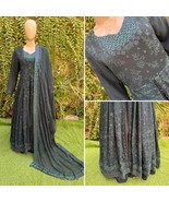 Pakistani Dark Green Fancy  Chiffon gown Dress with embroidery, Squins w... - $137.61