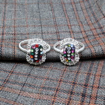 Beautiful Indian Handmade Multi Crystal Enamel Toe Rings Pair Real Solid... - £15.10 GBP