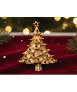 Vintage Christmas Tree Brooch | Gold Tone Textured Holiday Pin - $24.99