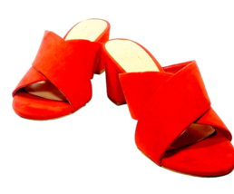 ANN TAYLOR LOFT Women Wide Strap Slides Orange SIZE 5.5 Block Heel Loung... - $27.99