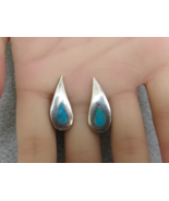 Sterling Silver Inlaid Turquoise Earrings Ear Climber Screw Back Southwe... - $47.05 CAD