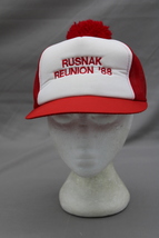 Vintage Pom Pom Trucker Hat - Rusnak Reunion 88 Stitched Graphic -Adult Snapback - £29.34 GBP