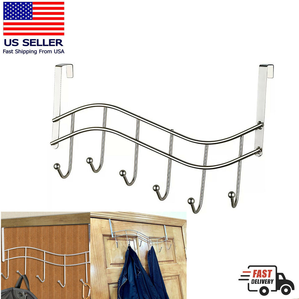Over the Door 6 Hook Rack Hanger Heavy Duty Metal Organizer for Coats Ha... - $9.89