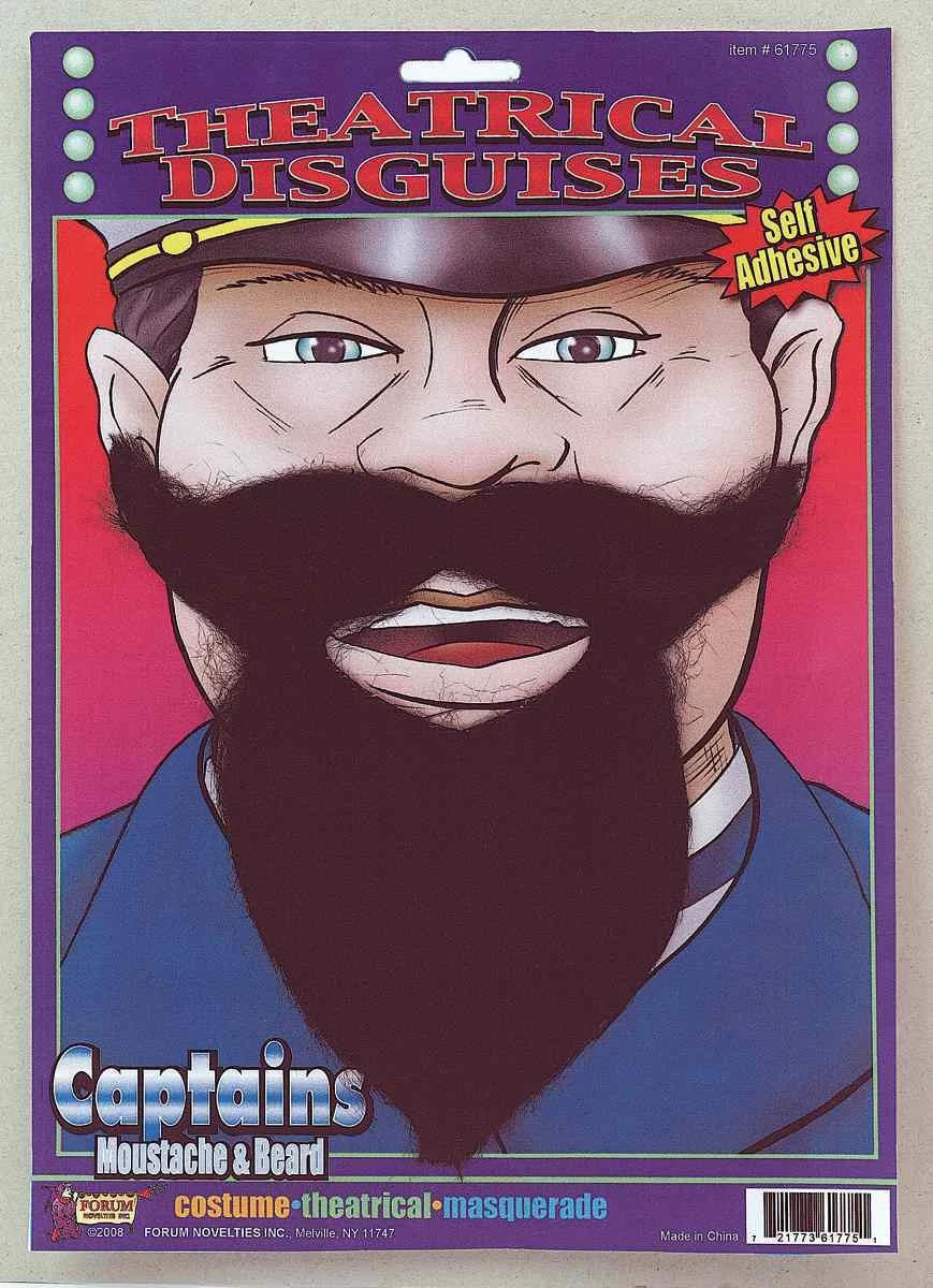 FORUM BLACK SELF ADHESIVE CAPTAIN'S MOUSTACHE & BEARD COSTUME ACCESSORY 61775 Item image 3