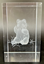 Vintage 3D Etched Glass Panda Art Paperweight Cube SKU PB192 - $14.99