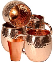 Moscow Mule Mugs with Copper Handle 4-Set Solid Copper With Shot 1 glass - £139.73 GBP