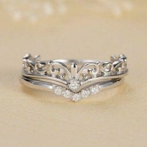 Trendy 0.25Ct Round CZ Diamond 925 Sterling Silver Crown Bridal Wedding Ring Set - £86.64 GBP