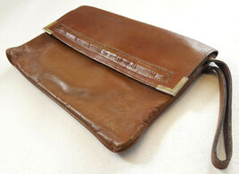 Small Leather Clutch Handbag Purse-Brown Leather-Dominican Republic-vtg - $25.49