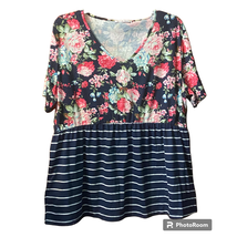 Michelle Mae Navy Floral Sarah Ruffle Shirt 3X Short Sleeve Baby Doll Pe... - £13.45 GBP