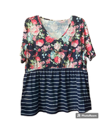 Michelle Mae Navy Floral Sarah Ruffle Shirt 3X Short Sleeve Baby Doll Pe... - £13.51 GBP