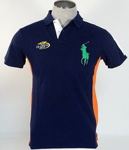 Polo Ralph Lauren Custom Fit US Open 2013 Blue Polo Shirt Big Green Pony Men&#39;s - £119.87 GBP