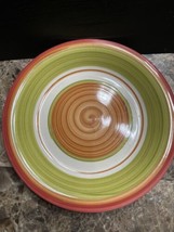Pier 1 Decorative Ceramic Plate 7.5” Plate Green Orange Red Swirl - $16.09