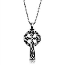Vintage Irish Celtic Knot Cross Pendant Stainless Steel Men Women Necklace 20&quot; - £58.56 GBP