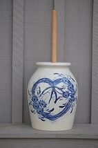 Classic Pottery Work Stoneware Butter Churn Cobalt Blue Heart Marshall T... - $98.99