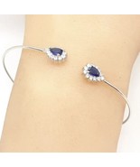 1.10ctw Natural Kyanite &amp; White Sapphire 925 Silver Bangle Bracelet 3.8g - £119.97 GBP
