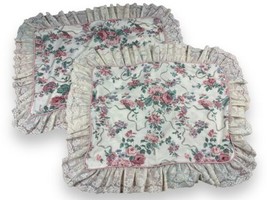 2 Vtg Croscill Elizabeth Gray Floral Rose Ribbon Lace Ruffled Standard Shams - £22.55 GBP