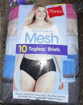 Hanes ~ 10-Pair Women&#39;s Brief Underwear Panties Polyester Blend Mesh (A) ~ 2XL/9 - £21.41 GBP