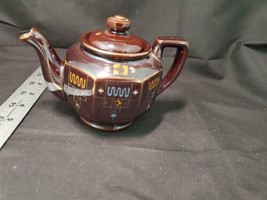 Medium Sized Brown Ceramic Japanese Tea Pot With Hand Crafted Designs - $14.25