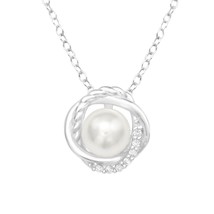 925 Silver Necklace with Synthetic Pearl and CZ - £17.17 GBP