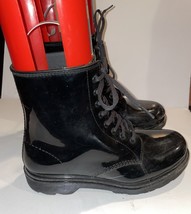 Women’s Black Patent Faux Leather Combat Boots Lace Up Size 7 - $27.00