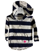 Osh Kosh Hoodie 12 mth Navy Blue White Nautical Striped Long Sleeved Pink Heart  - $3.46