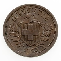 1875B Svizzera 2 Rappen Bronzo Moneta IN UNC, Km #4.1 - £43.97 GBP