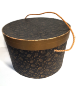 Vintage 1940&#39;s Black and  Gold Floral Wallpaper Hat Box 10&quot; Rope Handle ... - £33.10 GBP