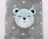 Forever Baby Blanket Bear Triangles Gray Aqua Single Layer Embroidered - $7.99