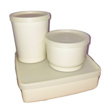 Vintage Tupperware Containers Almond Round Square with Lid 1251-27 1229-... - $16.88